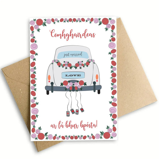 Comhghairdeas Ar Lá Bhur bPósta Car - Prints of Ireland Card